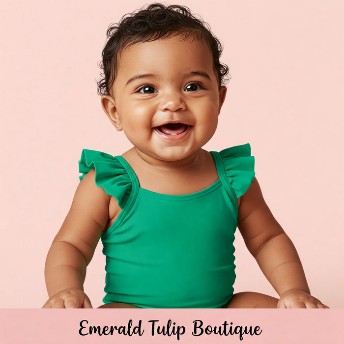 Little One's First Splash: Adorable Baby Swimwear from Emerald Tulip Boutique.