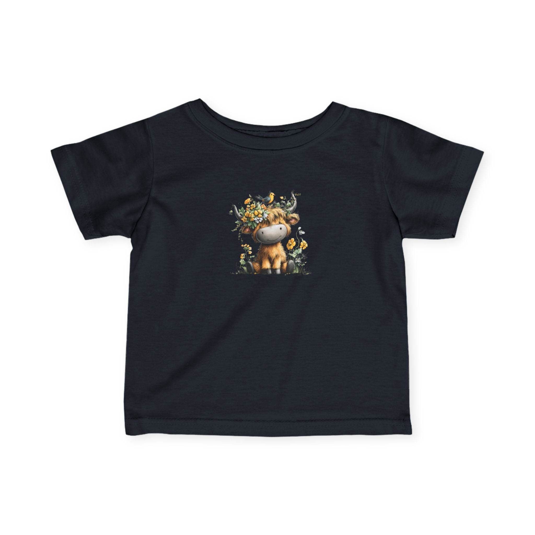 Highland Cow with Flowers Infant Tee, Baby Animal Floral Shirt
