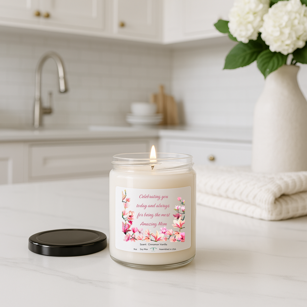 Amazing Mother Soy Candle 9oz — "Celebrating you today and always" Floral Scented Jar (Cinnamon Vanilla)