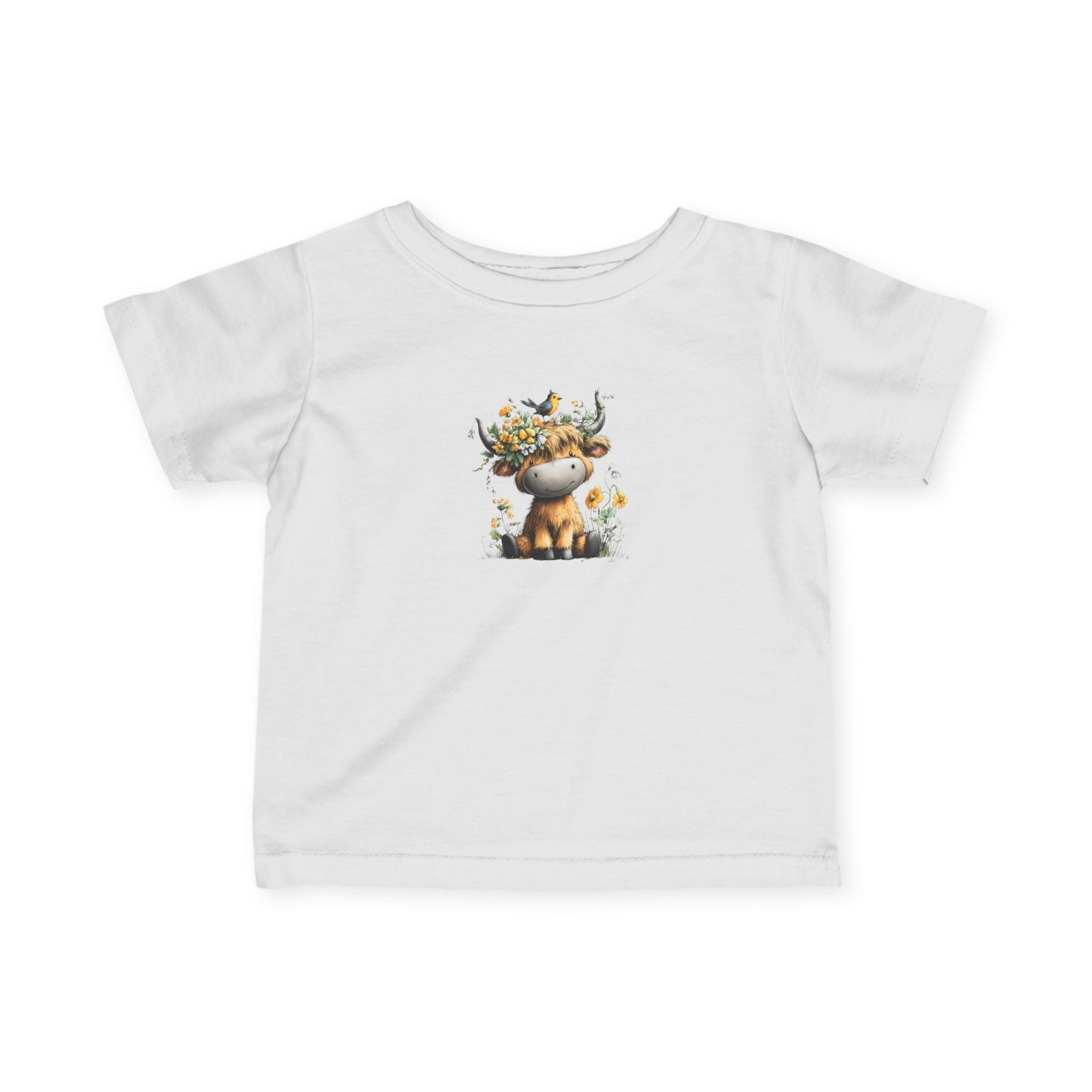Highland Cow with Flowers Infant Tee, Baby Animal Floral Shirt
