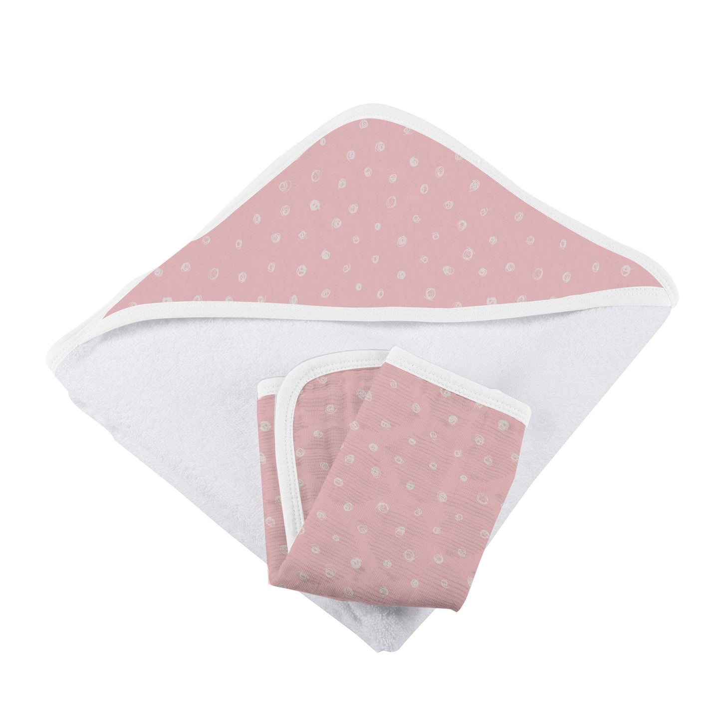 Pink Pearl Polka Dot Hooded Towel and Washcloth Set