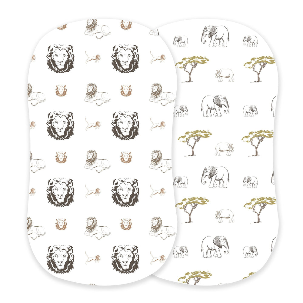 Hear Me Roar Lion and Rhinos and Elephants Bamboo Changing Pad Cover/Bassinet Sheets